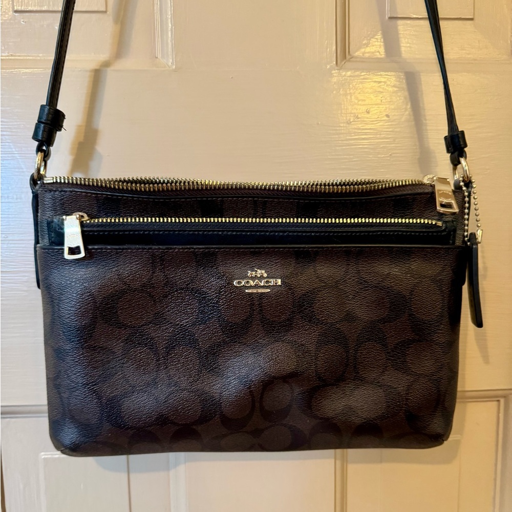 Coach Black/Brown Signature Canvas Crossbody Bag